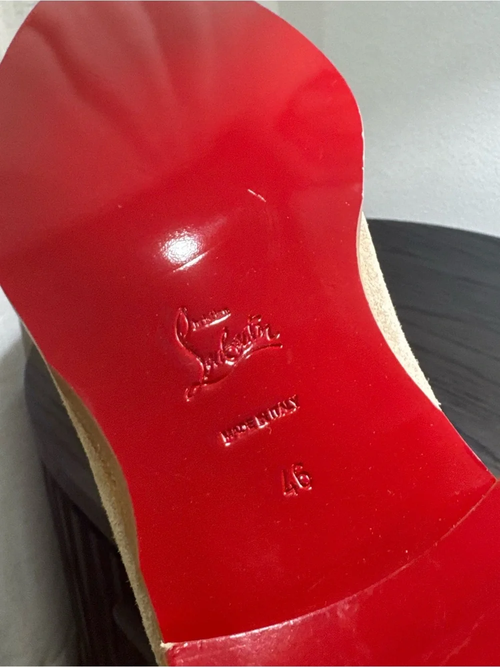 Christian Louboutin Chambelimoc Suede Loafers Dress Shoes Tan 46